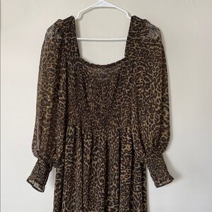 Mango Brown Leopard Print Long Sleeve Dress